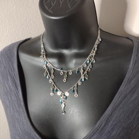 Layered Green And Blue Park Lane Necklace 16 Inches Long - Picture 1 of 12